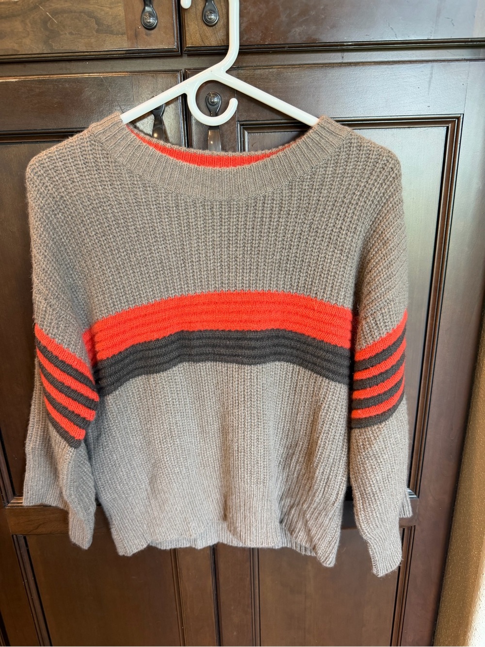 Autumn Cashmere Colorblock Stripe Sweater – Size S gray orange